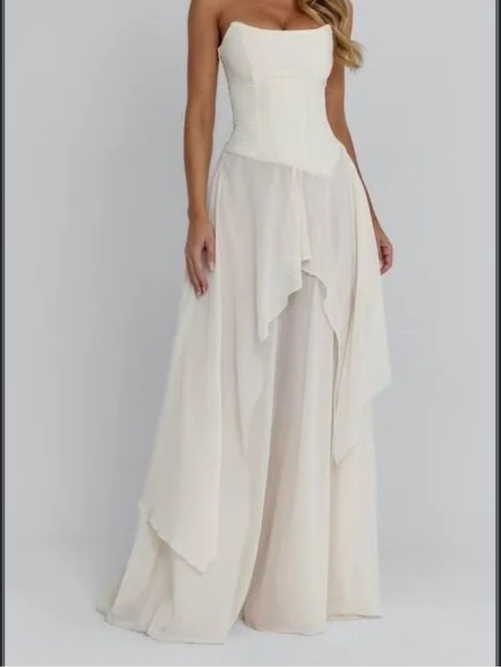 Strapless Ivory Flowing Maxi Dress